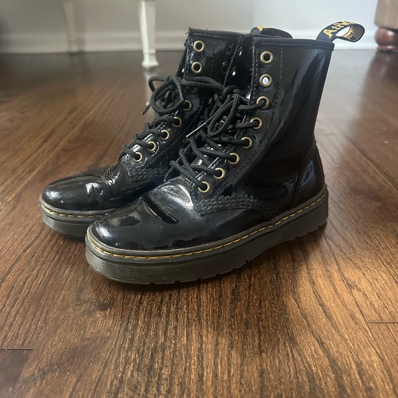 Dr. Martens Black Patent Leather Lace-Up Boots - Picture 1 of 4